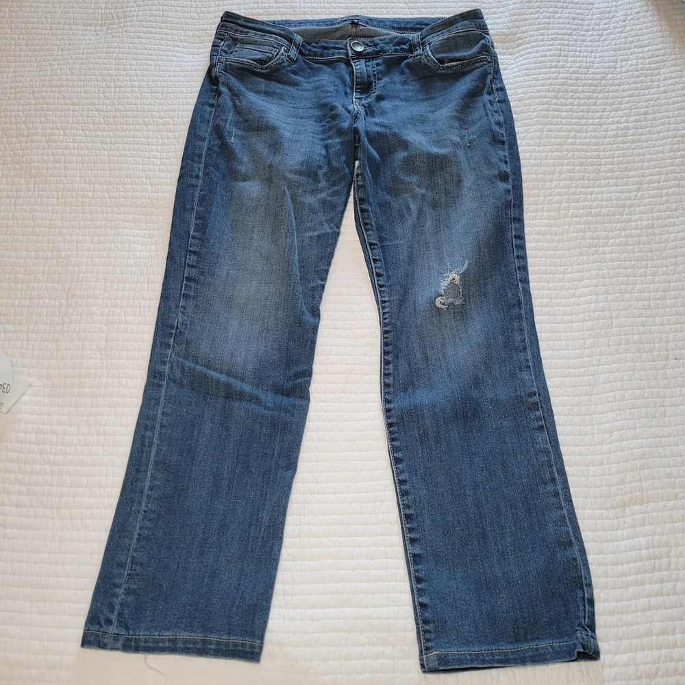 Kut from the Kloth Womens Size 10 Medium Wash Distressed Straight Leg Blue Jeans